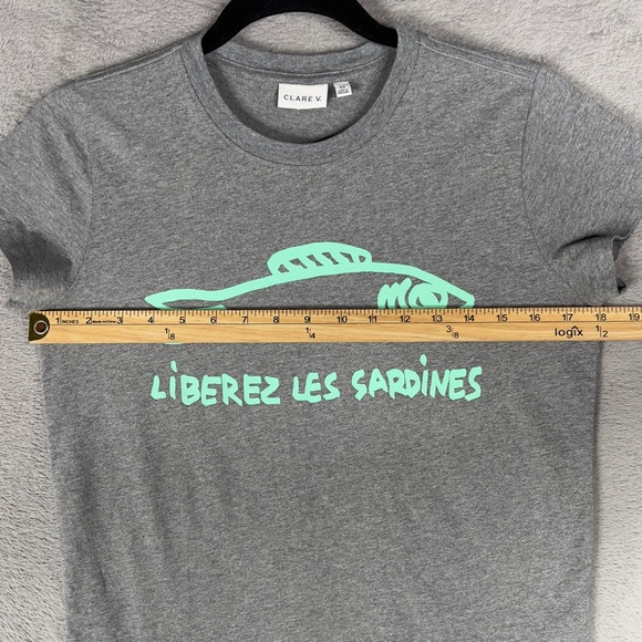 Clare V. Liberez Les Sardines Short Sleeve Shirt Women's XS Gray 100% Cotton - Picture 7 of 9